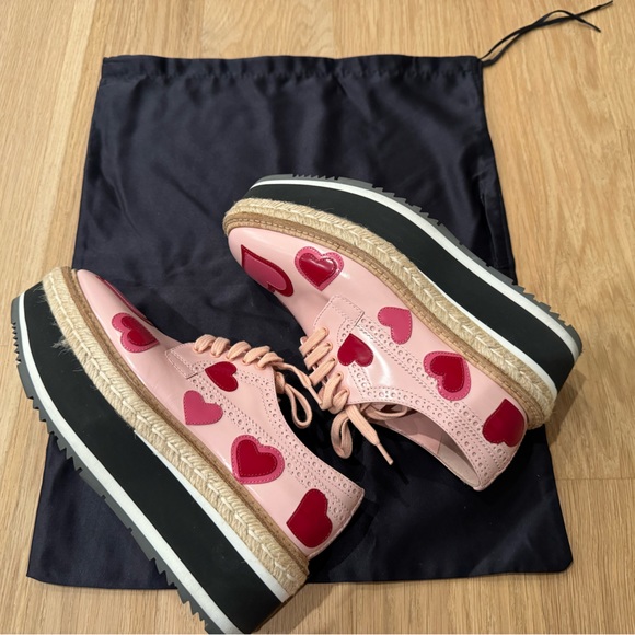 Prada Pink Leather Hearts Brogue Platform Derby - Picture 4 of 5